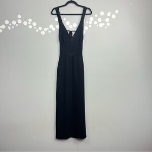 Torn by Ronny Kobo Madi Black Crochet Knit Maxi Dress Open Back Size M